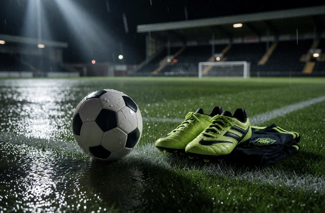Fu&szlig;ball, limefarbene Schuhe und Trikot auf dem Flutlichtrasen - Sportwetten mit geteiltem Wallet bei Zoccer